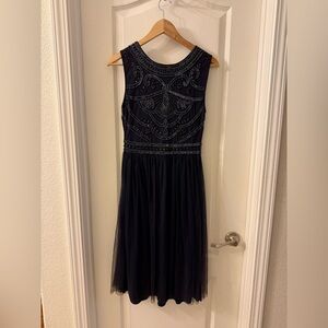 Gorgeous Navy Sleeveless Dress with Embroidered Details